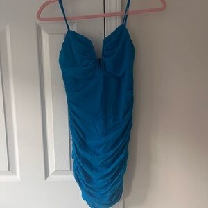 Elegant Blue Ruched Dress